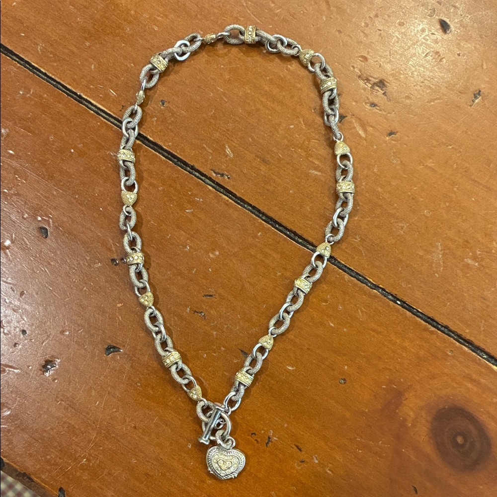 Two-Tone Heart Charm Chain Necklace - Gold & Silver